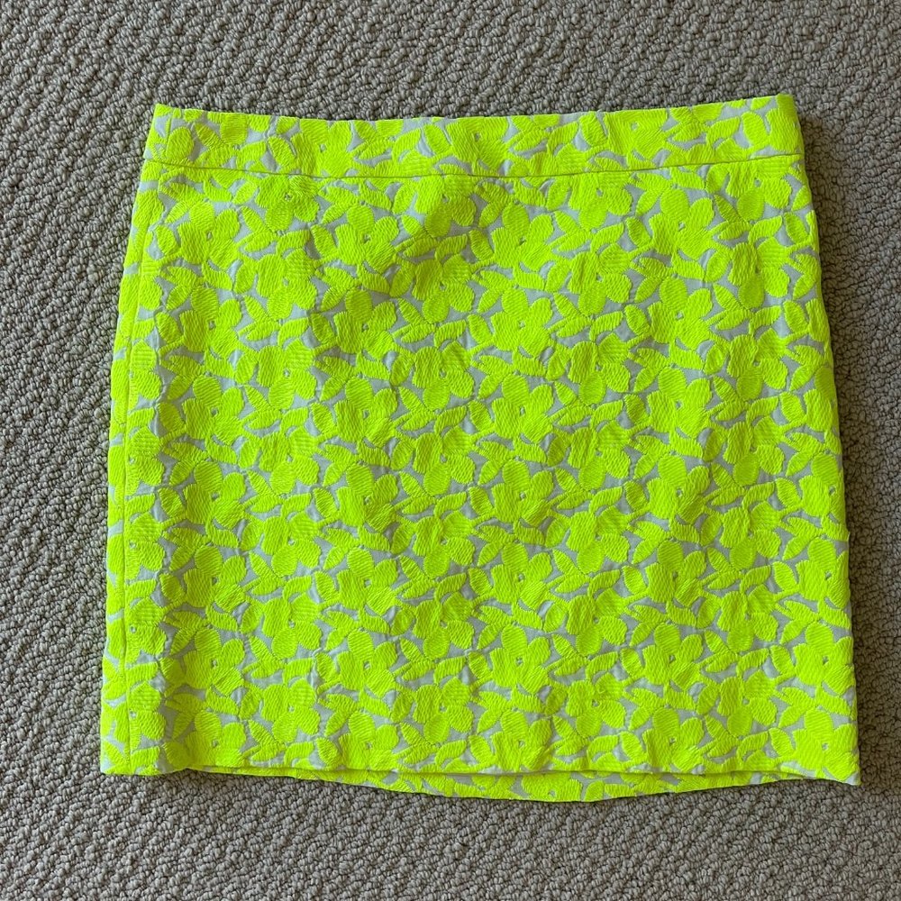Vintage J.Crew Neon Yellow Floral Brocade Mini Skirt Size 4